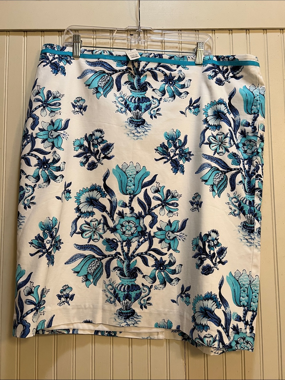 Talbots Cream Skirt with Blue & Turquoise Floral Print